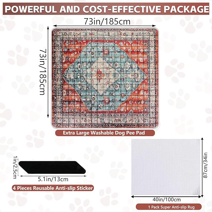 Extra Large Washable Pee Pads for Dogs (72"x72"), Upgrade Reusable Puppy Pads with Non-Slip Rug Pad, Super Thickening Absorbent Leakproof Dog Traning Pads Whelping Pad for Dogs, Doggie-PurrikoPets