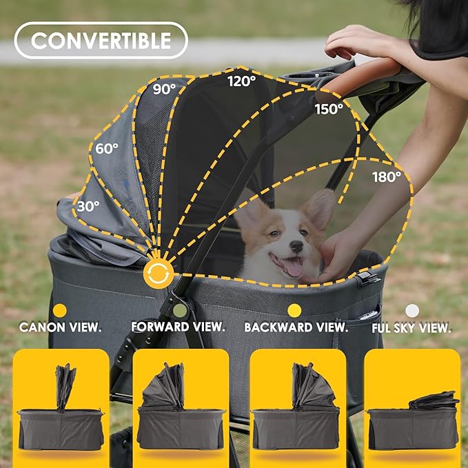 3 in 1 Pet Stroller with Removable Carrier, Folding Stroller for Small/Medium Dogs and Cats, Waterproof, All-Terrain, with Sun Shades, Car Seat-PurrikoPets