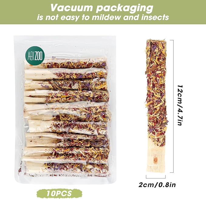 Abizoo Natural Rabbit Chew Toys,10 Sticks Sweet Bamboo Sticks for Rabbits with Petals,Bunny Chew Toys for Guinea Pig,Chinchilla,Hamster Treats Pet Wood Chews Snack Healthy Small Animals Toys for Teeth-PurrikoPets