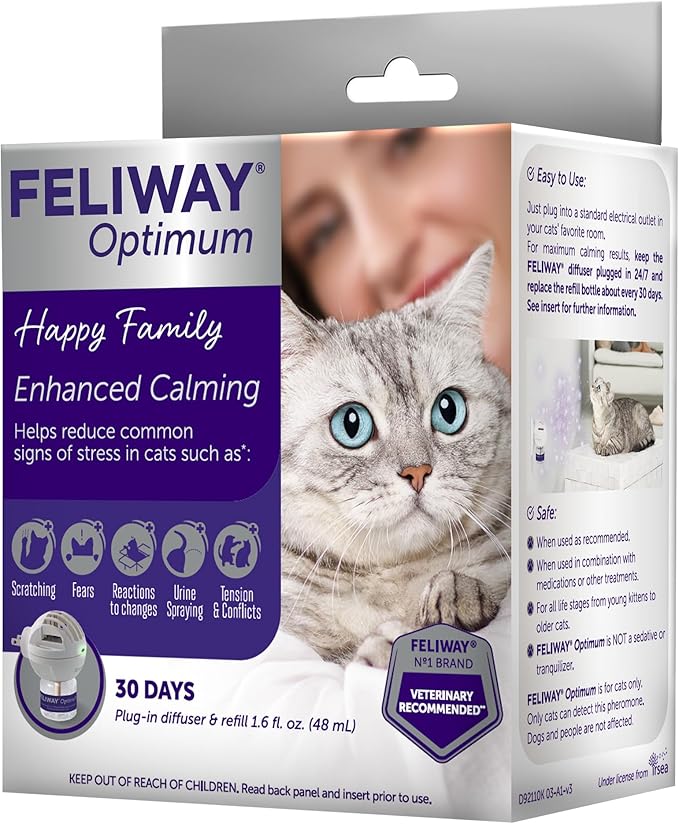 FELIWAY® Optimum 30 Day Cat Calming Plug In Pheromone Diffuser Starter Kit, 48ml - Helps Reduce Common Signs of Stress in Cats & Kittens, Enhanced Calming-PurrikoPets