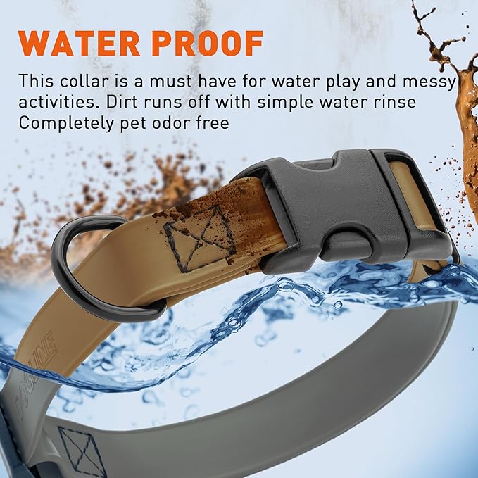 Dogline Biothane Waterproof Dog Collar with Quick Release Buckle Strong Coated Nylon Webbing with Odor- Proof for Easy Care Easy to Clean Fits Small Medium Large Dogs, Coyote Brown 3/4" W 12-19" L-PurrikoPets