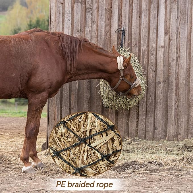 Fabbay 4 Pcs Slow Feed Hay Net Feeder Hay Bag for Horses Slow Feeder 40 Inch Length with 2 Inch Holes Hanging Horse Feed Net for Goat Cattle Equine Stalls Barn Supplies(Black)-PurrikoPets
