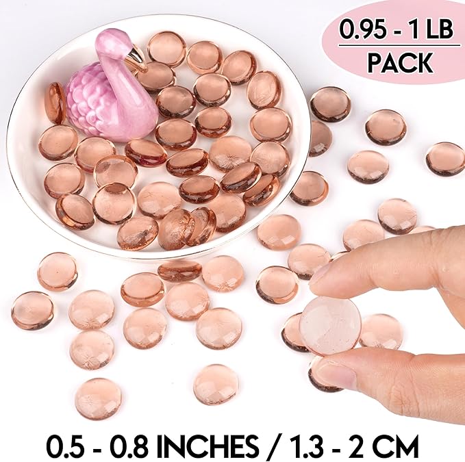 Glass Marbles, 0.97 LB Transparent and Smooth Flat Glass Beads for Vases, Mosaic Gem Pebbles for Aquarium Decor, Floral Arrangements, Mancala Stones, Vase Filler and Crafts, Pink-PurrikoPets