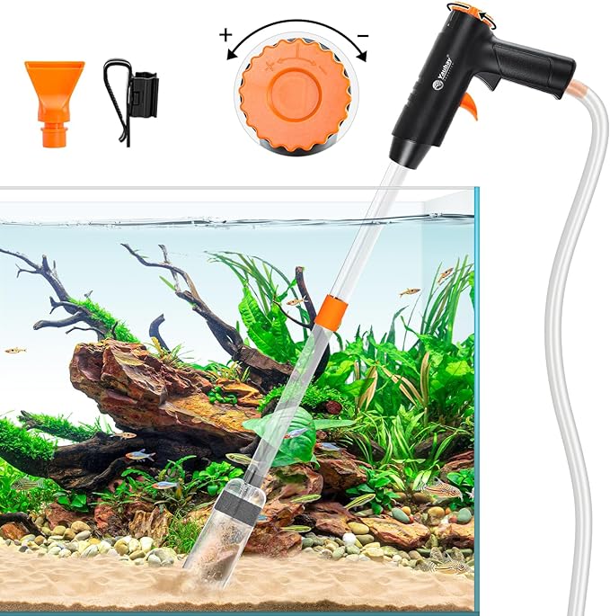 132GPH Manual Aquarium Gravel Cleaner, Fish Tank Siphon Vacuum Cleaner with Adjustable Water Flow for Cleaning Dirt, Water Change & Wash Sand Aquarium Cleaning Tools-PurrikoPets