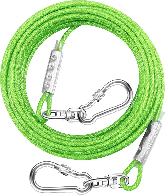 Dog Tie Out Cable for Outside,10FT Heavy Duty Dog Leash&Chains with Swivel Hook,Small-Large Dogs Runner Cable Up to 250lbs, Long Dogs Lead Line for Yard Outdoor and Camping (250lbs 10FT, Green)-PurrikoPets