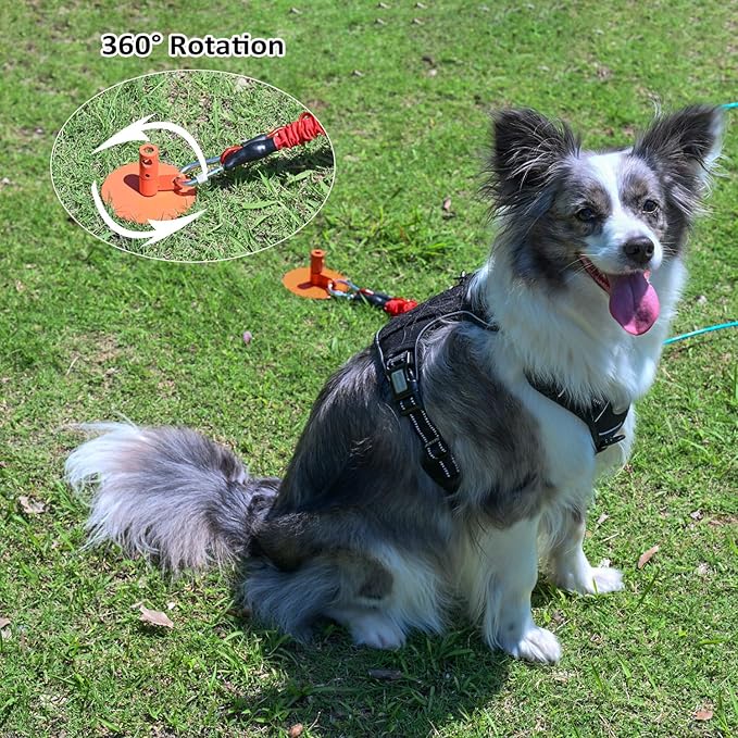 Dog Stakes for Outside Heavy Duty Hold up to 350Lbs Large Dogs Tie Out Tether Leash Chain for Yard Screw in Ground Anchors 17inch with Buffer Rope-PurrikoPets