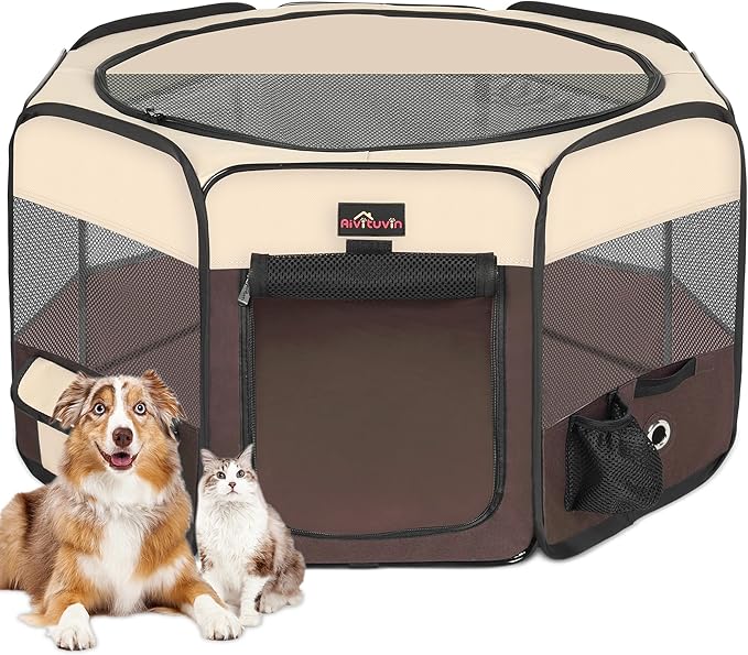 Aivituvin Dog Playpen Foldable Waterproof Pet Play Pens for Cat, Puppies, Rabbits, Chickens, Durable Portable Pet Tent for Travel Camping Indoor/Outdoor Brown XL-PurrikoPets