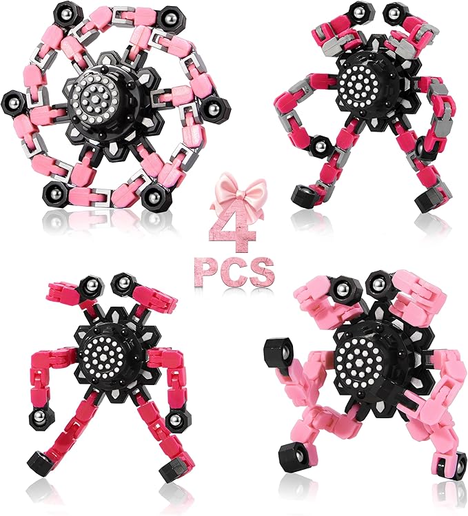 Fidget Toys for Girls, Birthday Gifts for 4 5 6 7 8 9 10 11 12 Year Old Girls Boys, Pink Transformable Fidget Spinners for Kids, Stocking Stuffers for Kids Adults Party Favors Toy-PurrikoPets