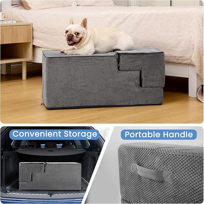 Dog Stairs for High Bed 22.6" H,5-Step Dog Steps for Small Dogs and Cats,Indoor Non-Slip Balanced Pet Stairs are Suitable for Puppy,Older Cat,Grey-PurrikoPets