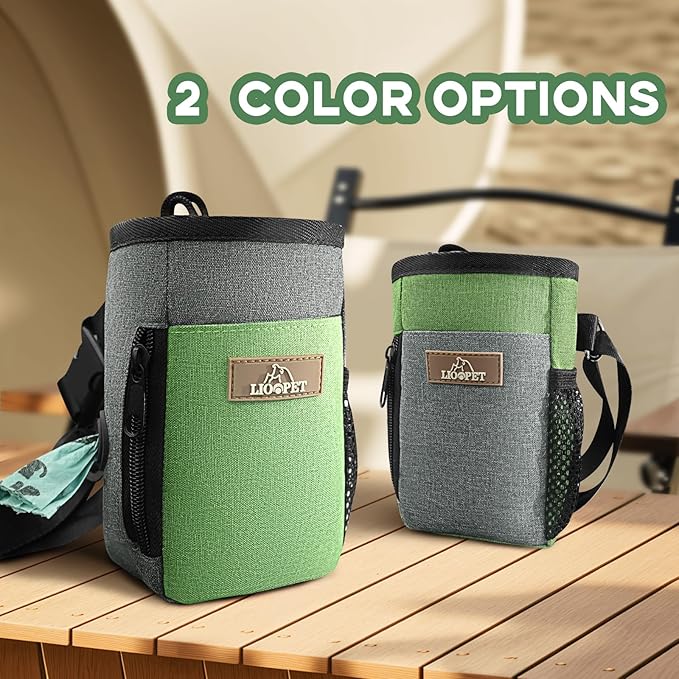 Dog Treat Pouch Training Behavior Aid, Dog Treat Training Bag for Dog Walks Outdoor Activities Travel, Built-in Poop Bag Dispenser 3 Ways to Wear-PurrikoPets