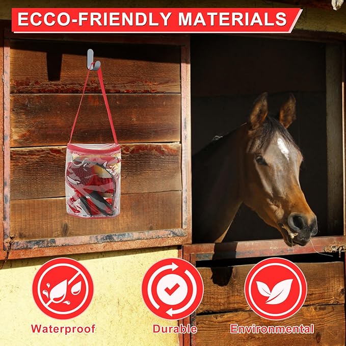 9 Pieces Grooming Kit with Tote Bag - Brush Set, Sweat Scraper, Sponge, Hoof Pick, Curry Comb for Horse Riders and Beginners (Red)-PurrikoPets