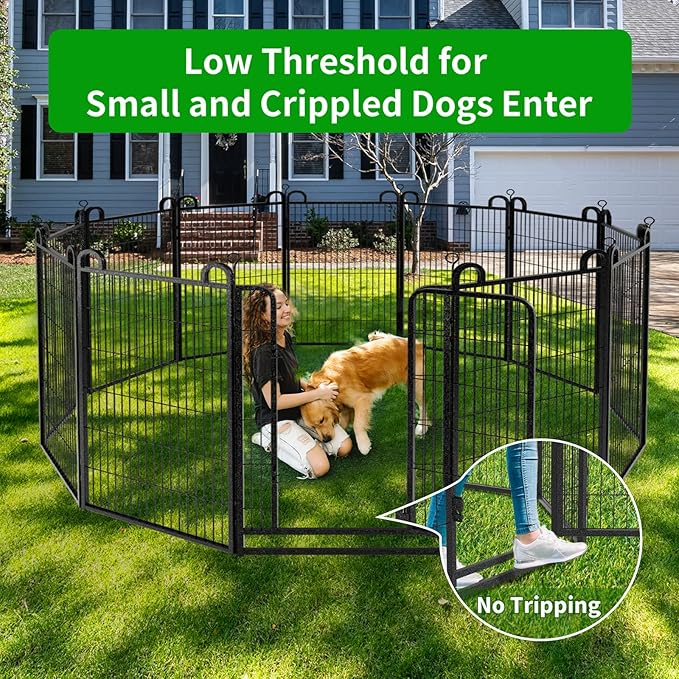Dog Playpen Outdoor 12 Panels Heavy Duty Dog Fence 47" Height Anti-Rust with Doors Portable for RV Camping Yard, Total 27FT, 58 Sq.ft, Snowy Black-PurrikoPets