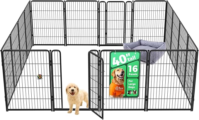 FXW Homeplus Unleashed Indoor Dog Playpen - Stress-Free and Safe Play, Heavy Duty 40 Inch 16 Wire Panels Dog Pen for Medium and Large Dogs, Black│Patented-PurrikoPets