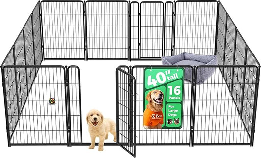 FXW Homeplus Unleashed Indoor Dog Playpen - Stress-Free and Safe Play, Heavy Duty 40 Inch 16 Wire Panels Dog Pen for Medium and Large Dogs, Black│Patented-PurrikoPets