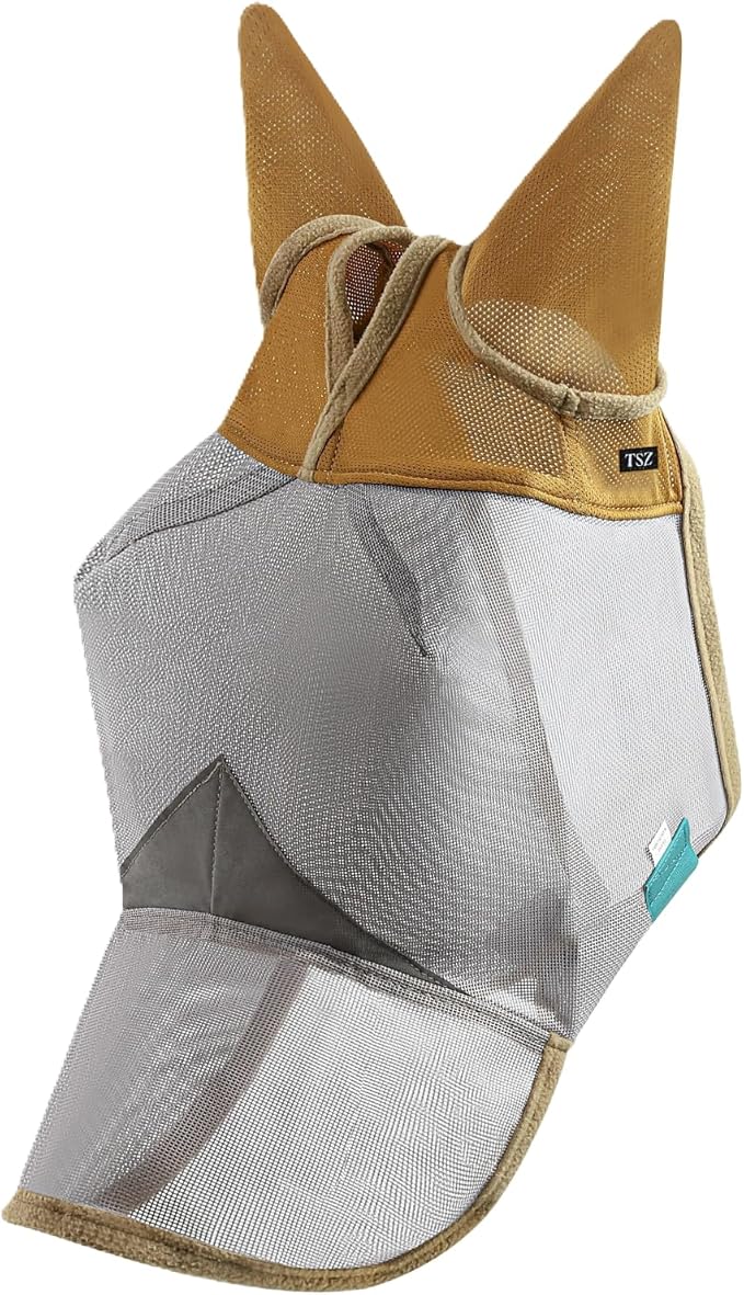 Fly Masks for Horses. Stops Sunburn, 70% Uv-Block. Breathable Fly Mask for Equines, Durable, Comfortable Fit for All-Day Protection. Horse Size, Fly Mask with Ears and Nose-PurrikoPets