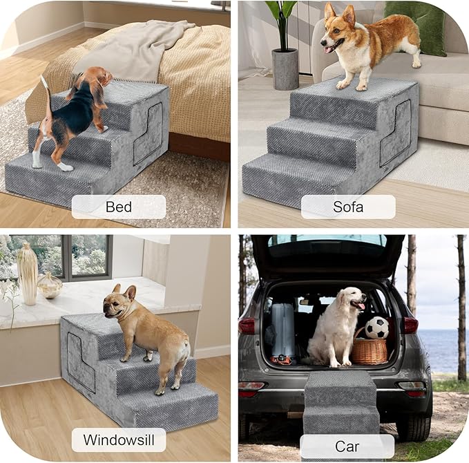 Dog Stairs for Small Dogs 23” H, 5-Step Dog Steps for High Bed, High-Density Foam Pet Stairs with Non-Slip Removable Washable Cover to Get on Bed-PurrikoPets