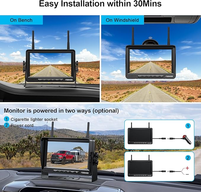 Fookoo HD 1080P 7-inch Wireless Backup Camera for Furrion RV, 7" Split Screen Monitor Plug-Play Easy Setup Rear View Camera DIY Guide Lines Waterproof for Truck RV Trailer Camper Motorhome - DW70101-PurrikoPets