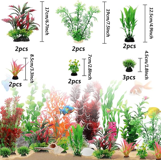 Fish Tank Accessories Aquarium Decorations Plants, 20pcs Fish Tank Decorations Plant, Fish Tank Decor, Aquarium Decor Plastic Plants, Small to Large-PurrikoPets