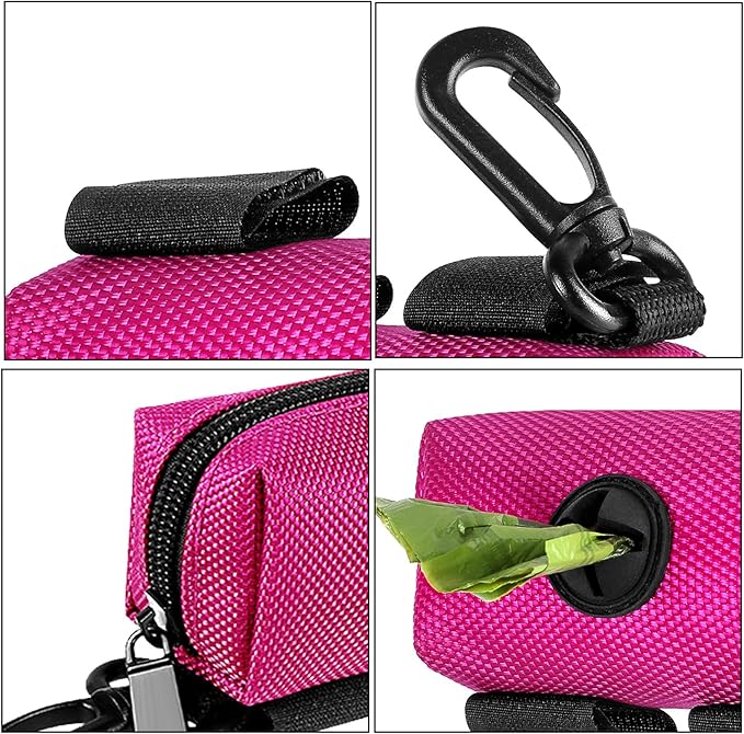 Dog Waste Bag Dispenser Pet Poop Bags Holder for Doggie Waste Bags Dispensers Soft Fabric Zipper Small Doggy Puppy Pouch for Leash Accessory Attachment with Carrier,2PC Pink-PurrikoPets