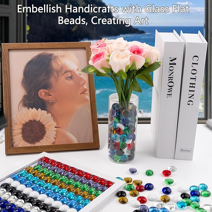 1LB Mix Glass Marbles, Transparent and Smooth Flat Glass Beads for Vases, Mosaic Gem Pebbles for Aquarium Decor, Floral Arrangements, Mancala Stones, Vase Filler and Crafts(Approx. 80-100 PCS)-PurrikoPets