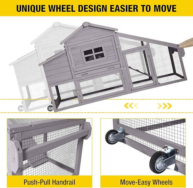Aivituvin Chicken Coop Mobile Hen Coop, Large Poultry Cage with Wheels Outdoor Backyard Chicken House-PurrikoPets