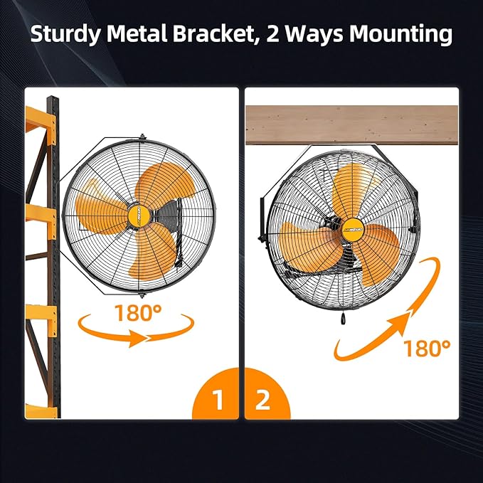 20 Inch Industrial Wall Mount Fan, 4850 CFM High Velocity Metal Wall Fan, 3 Speed, Adjustable Tilt, Commercial Use for Garage, Gym, Covered Patio, Workshop, Greenhouse - UL Listed-PurrikoPets