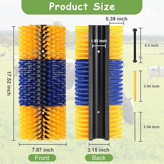 2PCS Livestock Scratching Brush, 17.5 x 7.8 Inch Goat Brushes for Grooming, Horse Brushes for Shedding, Livestock Brush with 8 Screws Great for Horse, Elk, Cattle, Pig, Sheep（Yellow）-PurrikoPets