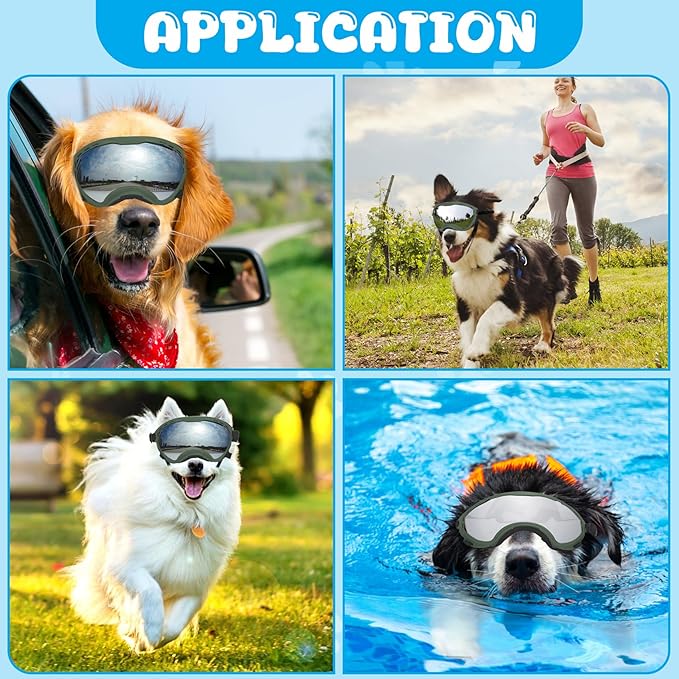 Dog Goggles for Large Dogs, UV Wind Dust Fog Protection, Soft Frame Adjustable Dog Sunglasses, Summer Driving & Winter Snow Eyewear, Tactical Pet Glasses with Elastic Strap (Green)-PurrikoPets