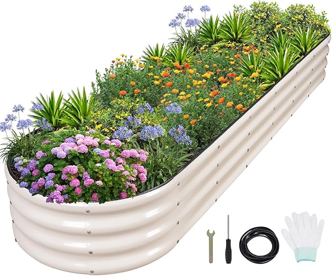 1MORE Galvanized Raised Garden Bed- Planter Garden Boxes Outdoor, Raised Beds for Gardening, 8x2x1ft Metal Garden Bed Kit for Vegetables Flower, Planter Raised Beds with Protective Tape & Tools.White-PurrikoPets