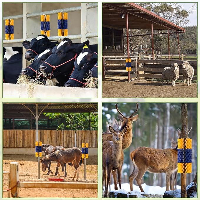 2PCS Livestock Scratching Brush, 17.5 x 7.8 Inch Goat Brushes for Grooming, Horse Brushes for Shedding, Livestock Brush with 8 Screws Great for Horse, Elk, Cattle, Pig, Sheep（Yellow）-PurrikoPets