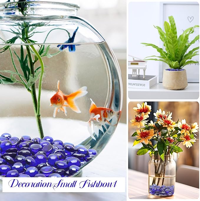 2LB Cobalt Blue Flat Glass Marbles for Vases, Gemstone Beads Vase Filler Decorative Glass Pebbles for Fish Tank, DIY Crafts, Aquarium Decor Rocks-PurrikoPets