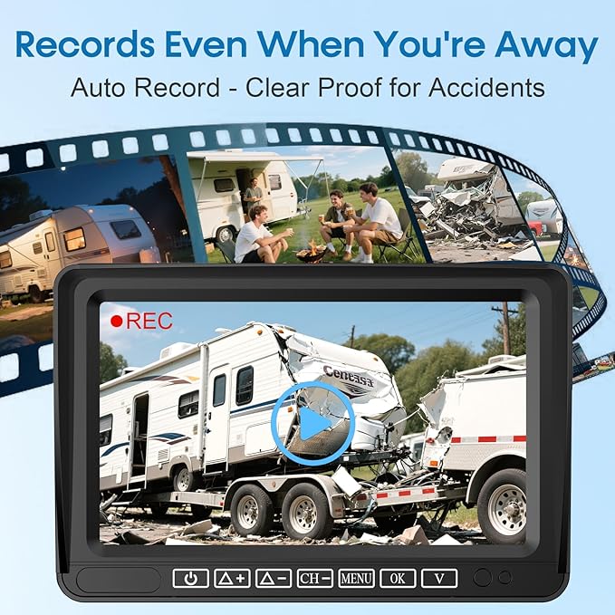 7-Inch Wireless Backup Camera for RV Trailer - HD 1080P Monitor, Night Vision, IP69 Waterproof, Easy Installation Compatible with Furrion, Split Screen 4 Channels Y31-PurrikoPets