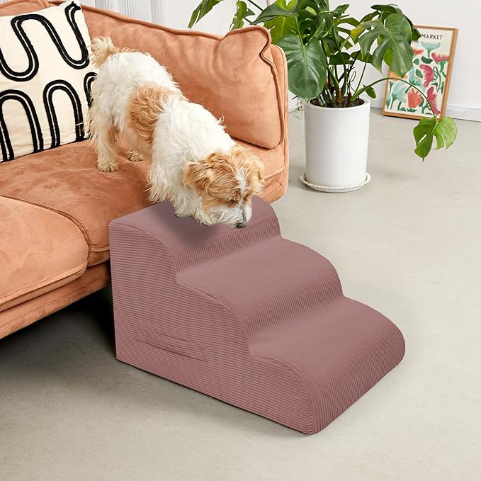 Dog Steps for Small Dogs, 4-Step Pet Ramp Stairs for High Beds and Sofa, Non-Slip Pet Stairs for Small Dogs and Cats, Removable and Easy to Clean Cover, Pink-PurrikoPets