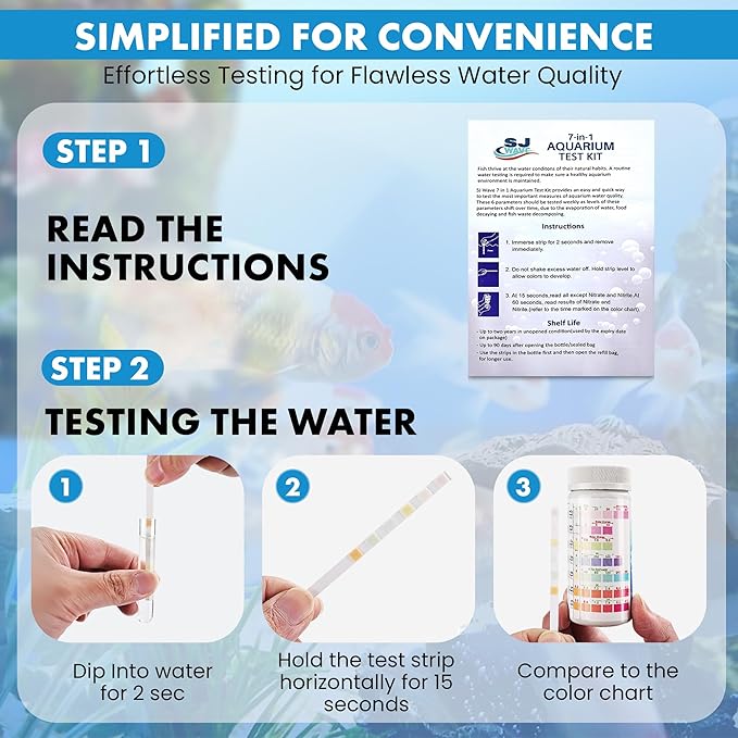 7 in 1 - Aquarium Test Strips | 100 Fast & Accurate Strips | Fish Tank Aquariums Water Test Kit & ebook | Aquarium Thermometer | Fish Tank Water Testing Kit for Fresh & Saltwater | Versatile Usage-PurrikoPets