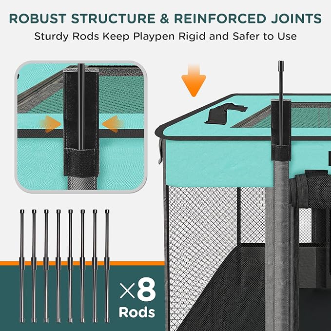 Foldable Pet Kitten Playpen, Waterproof Portable Pet Cat Dog Playpen Kennel Tent for Small Dog Cat, Removable Shade Cover, Come with Free Carrying Case, Indoor Outdoor Use for Small Animals, BlackTeal-PurrikoPets