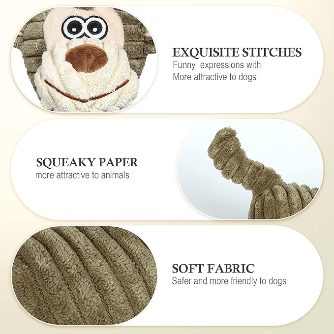Dog Toys for Large Dog - Plush Squeaky Medium & Small Dog Toys - Stuffed Animals Puppy Toys - Funny Cute Dog Toys for Dog Birthday Presents (Monkey)-PurrikoPets