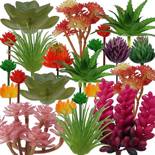 22pcs Colorful Fake Succulents, Mini Artificial Succulents for DIY Crafting Home Terrarium Floral Wall Garden Arrangement Office Decoration (Unpotted)-PurrikoPets