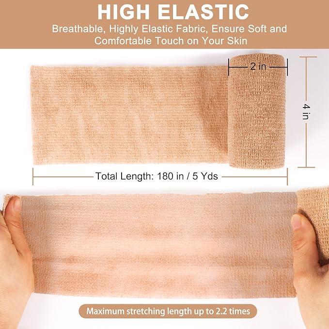 24 Pack Self Adhesive Bandage Wrap, 4” x 5 Yards Cohesive Medical Tape Elastic Wrap for Sports, Ankle, Wrist Sprains, Pet First Aid-PurrikoPets