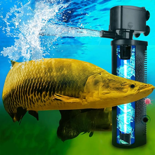 600GPH UV Aquarium Filter for 75-300 Gal Tank, Large Fish Turtle Tank Green Water Clean Machine Submersible Canister Filter Powerful Pump Pond Filter for Saltwater Freshwater Crystal Green Killing-PurrikoPets