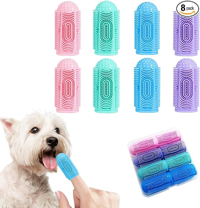 Dog Toothbrush Dog Tooth Brushing Kit Dog Finger Toothbrush for Dog Teeth Cleaning&Dog Dental Care (8-Pack, Blue Green Pink Purple)-PurrikoPets