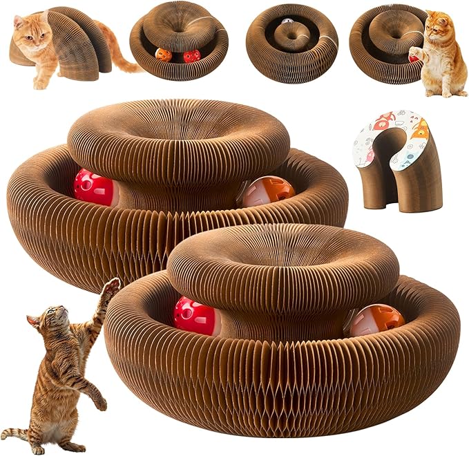 2 Pack Magic Organ Cat Toy Foldable Magic Organ Cat Scratching Board Reversible Infinity Style Magic Organ Cat Toy with 4 PCS Ball Cat Toys Interactive Indoor Cat Toys-PurrikoPets
