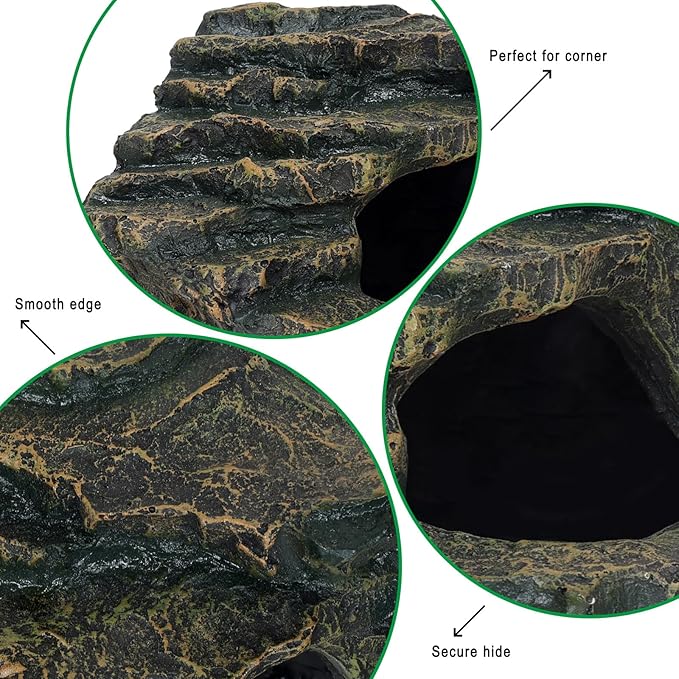 Gecko Tank Acccessories, Turtle Tank Accessories, Perfect Tortoise Hide Fish Tank Decor for Betta, Fish, Snake Hide, Professional Turtle Basking Platform (Medium)-PurrikoPets