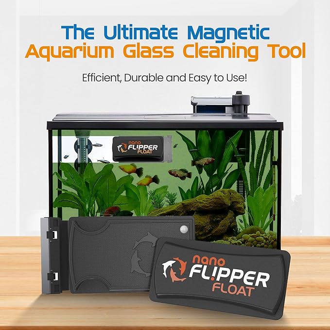 FL!PPER Flipper Cleaner Float - 2-in-1 Floating Magnetic Aquarium Glass Cleaner - Fish Tank Cleaner - Scrubber & Scraper Aquarium Cleaning Tools - Floating Fish Tank Cleaner, Nano-PurrikoPets