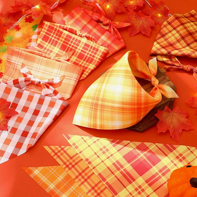 Abbylike 50 Pcs Fall Plaid Dog Bandanas Bulk Autumn Bandanas for Dogs Triangle Kerchief Bibs Scarf for Small Medium Large Pets Thanksgiving Costume Accessories, 25 Styles (31.5 x 21.7 x 21.7 Inch)-PurrikoPets