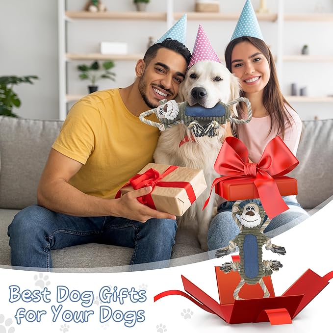 Funny Plush Dog Chew Toys, Squeaky Dog Toys, Interactive Tug of War Puppy Toys, Stuffed Dog Toys for Small, Medium and Large Dogs - Monkey-PurrikoPets