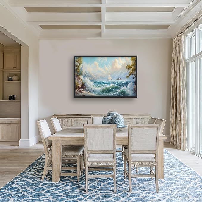 Framed Large Sailboat Wall Art for Living Room, Oversized Sea Coastal Wall Decor Beach Nautical Canvas Painting Seascape Pictures Home Decoration for Living Room Bedroom Office 36"x24"-PurrikoPets