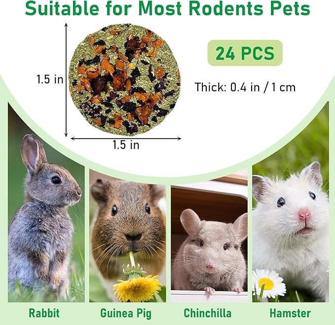 Fhiny 24 PCS Rabbit Chew Toys, Natural Timothy Hay Carrot Pumpkin Purple Potato Biscuit Cubes Bunny Chew Treats for Teeth Care Small Animals Molar Snacks for Hamster Guinea Pig Chinchilla Rat-PurrikoPets