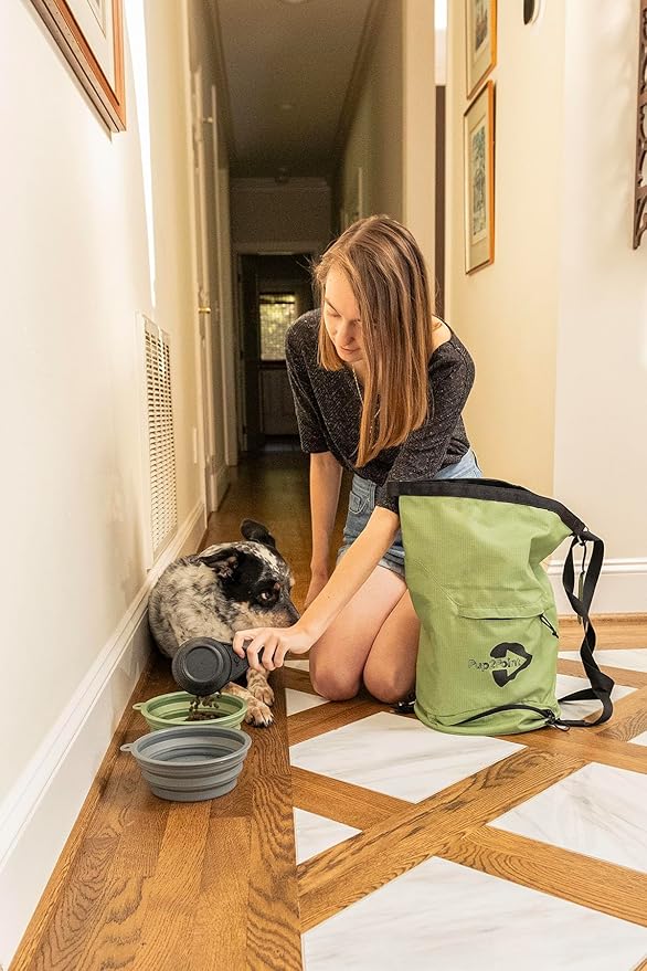 Dog Travel Bag – Large Capacity Pet Food Organizer with Backpack Leash, Water-Resistant & Food-Safe, Includes ID Tag – Travel Gear for Dogs, Hiking, Camping & Road Trips (Green)-PurrikoPets
