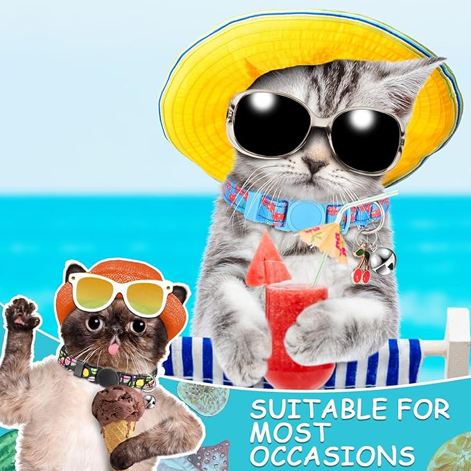 Frienda 12 Pcs Spring Summer Breakaway Cats Collars Girl Cat Safety Adjustable Collars with Bell and Summer Fruit Patterns Pendants Set for Pets Decoration(Medium)-PurrikoPets