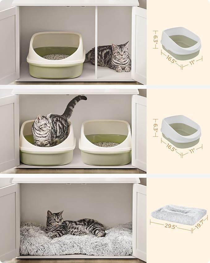 Feandrea Cat Litter Box Enclosure, Litter Box Furniture Hidden with Removable Divider, Indoor Cat House, End Table, 31.5 x 20.9 x 19.7 Inches, White UPCL002W01-PurrikoPets